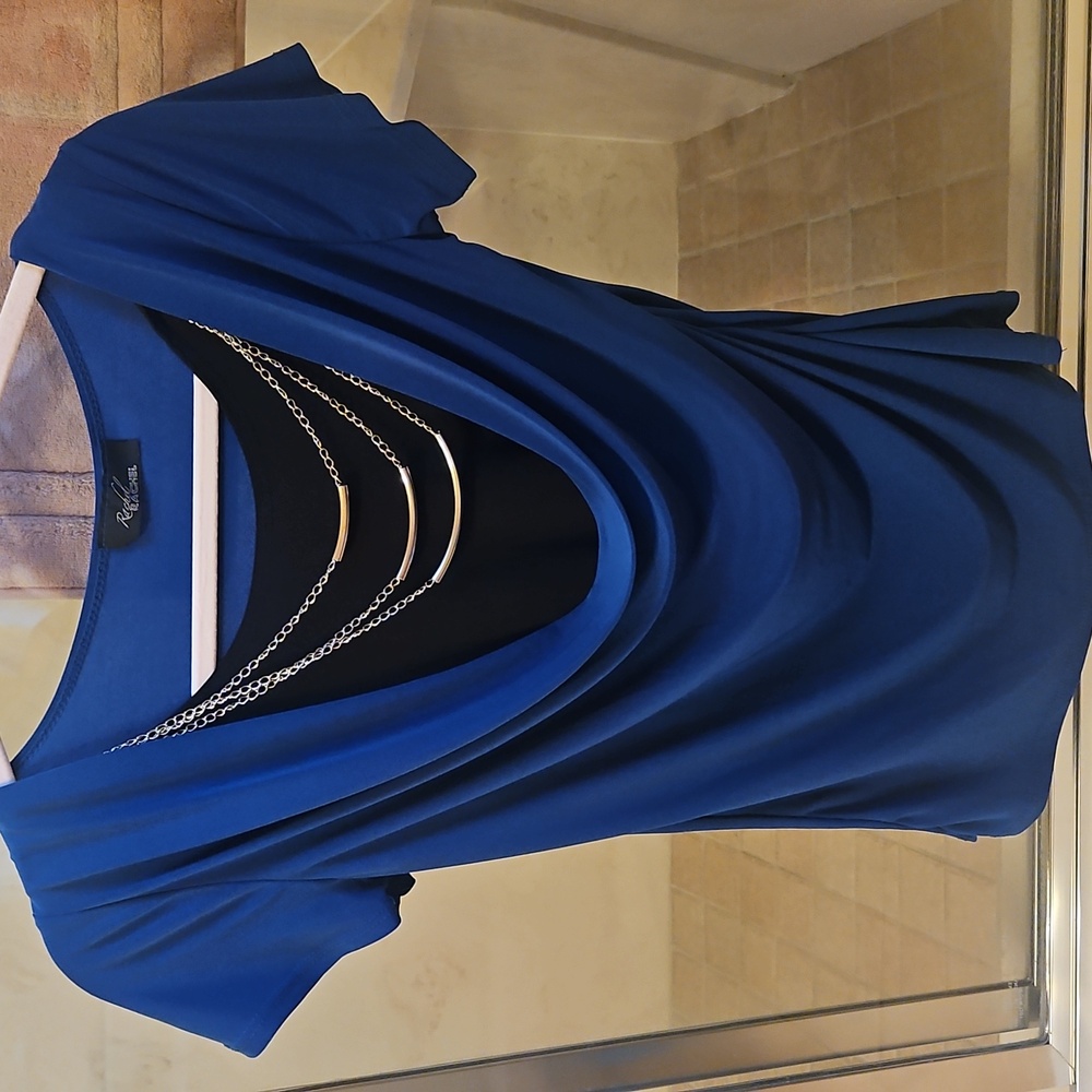 Rachel RACHEL top Stretchy Royal Blue Black w Removable Chain <S>